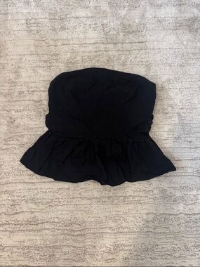 zinc Black Strapless Ruffled Peplum Top with Ties